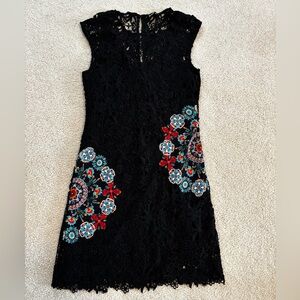 Desigual Black Lace Dress with Floral Accents